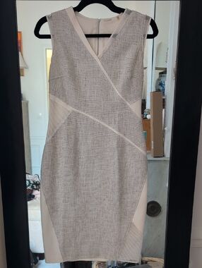 Elie Tahari Beige and Light Gray Textured Sheath Dress